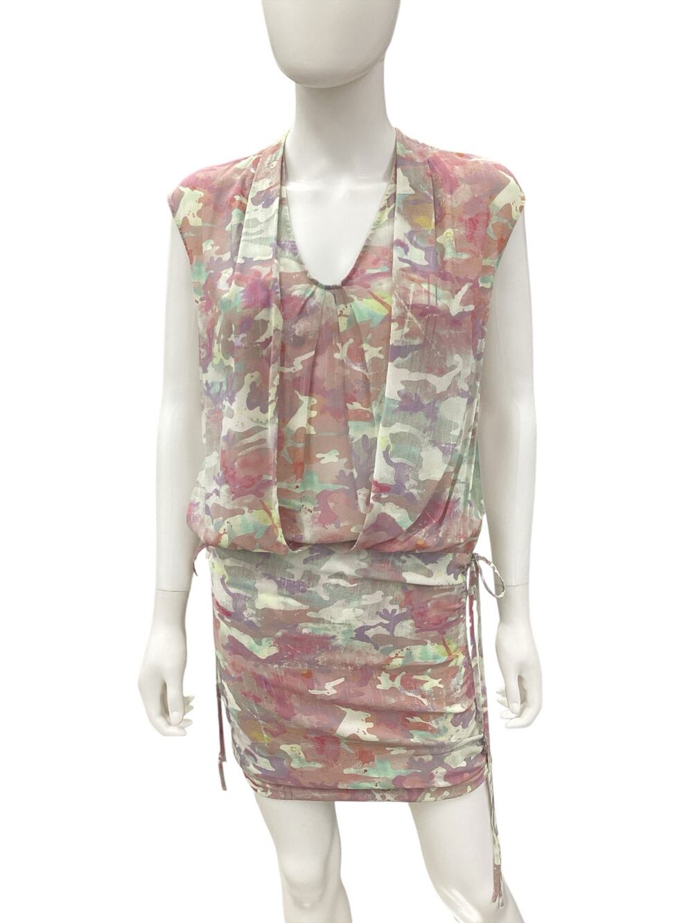 IRO Dress Women’s Size S 100% Silk Adjustable Sides Sleeveless V-Neck Multicolor